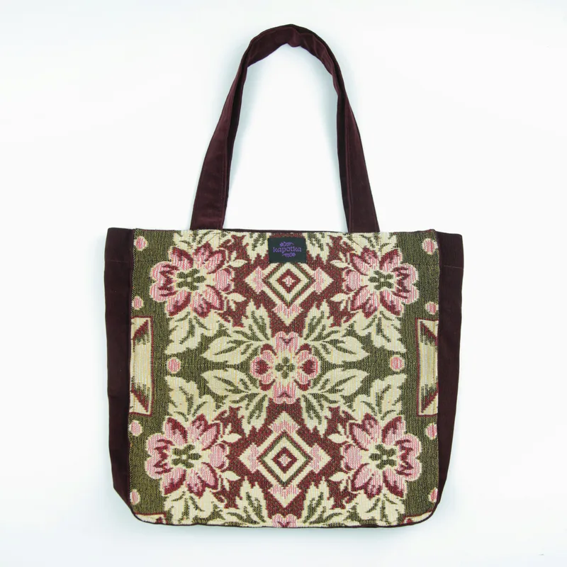 Torba bordowa z tkaniny vintage — Kapotka