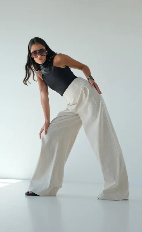 Lniane spodnie z nogawkami typu wide leg — Kardasz&Kurdas