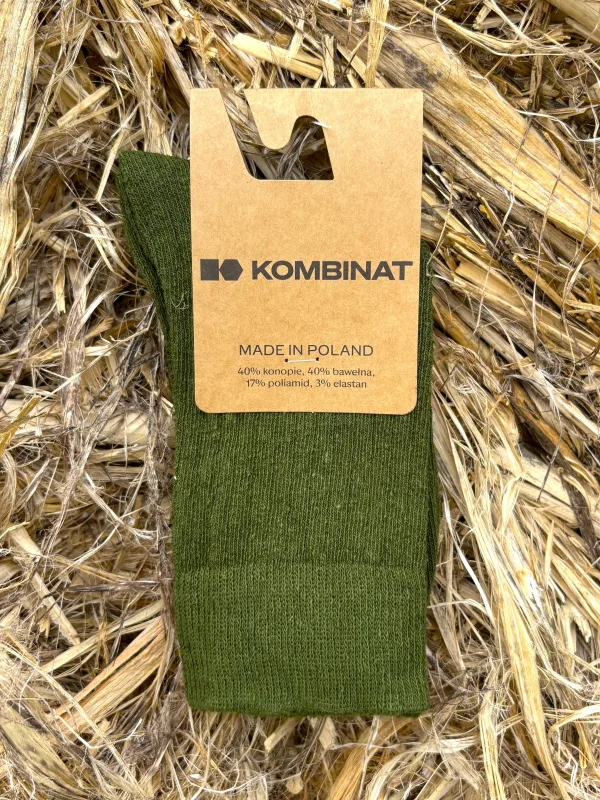 Skarpety konopno bawełniane zielone oliwkowe — KOMBINAT