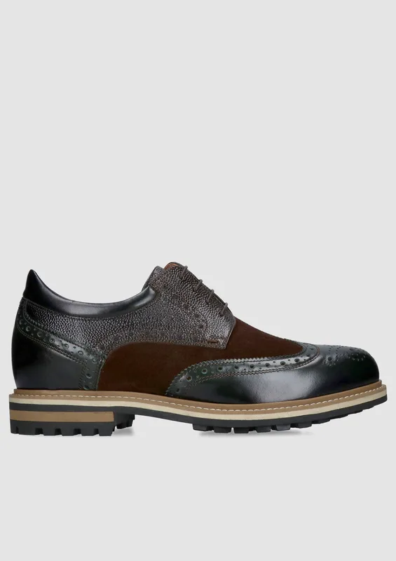 Zielono brązowe buty podwyższające Paulo +7 cm — Konopka Shoes