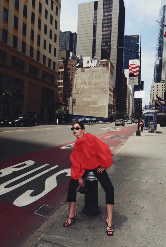 The Eleanoro Crimson Red 100% Cotton Scarf Bomber Jacket — Lia