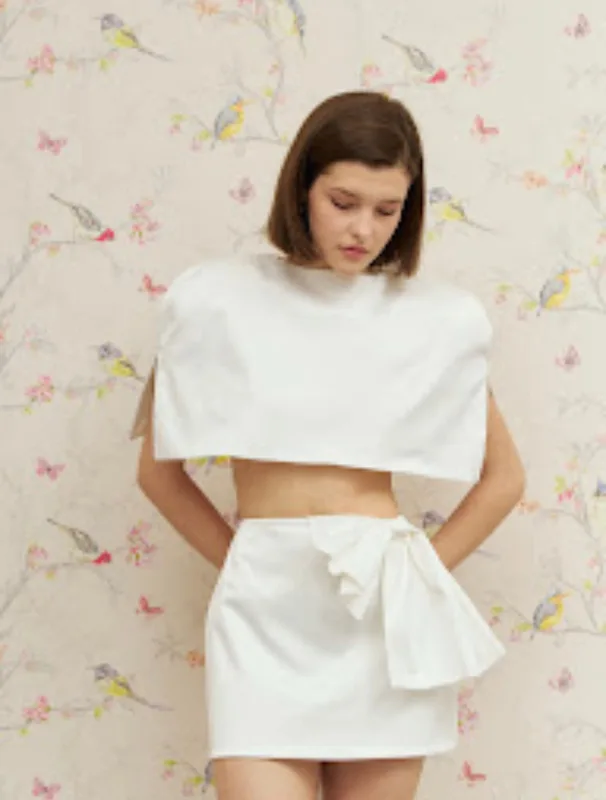 Reverie Satin Mini Skirt with Statement Bow — Lia