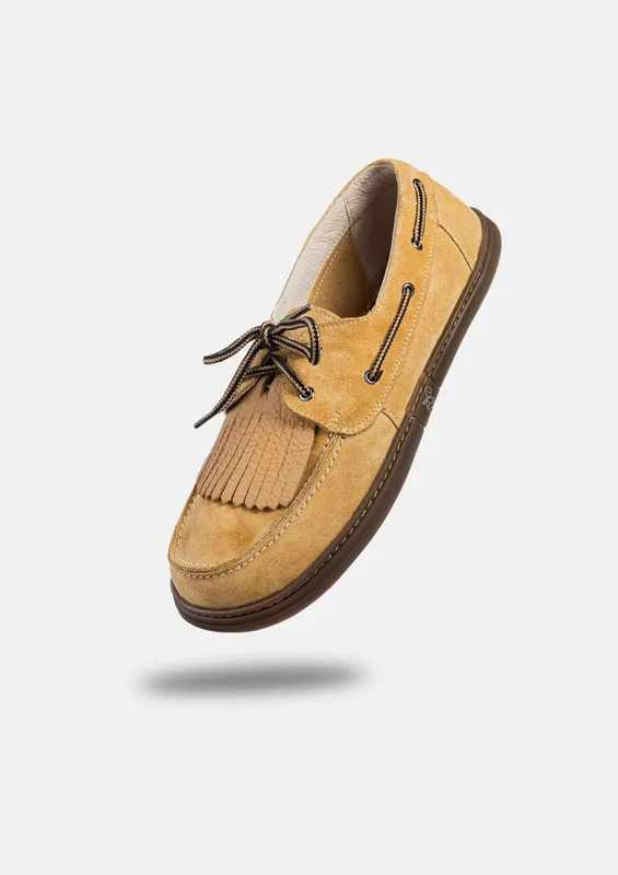 Damskie buty żeglarskie barefoot Galeon Beige — Magical Shoes