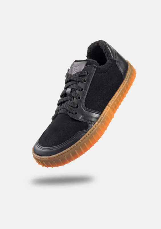 Damskie zimowe wełniane sneakersy barefoot MERIX HONEY BLACK — Magical Shoes