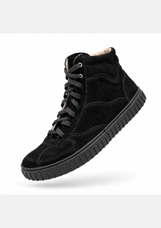 Damskie wysokie sneakersy barefoot TERRA BLACK SUEDE — Magical Shoes