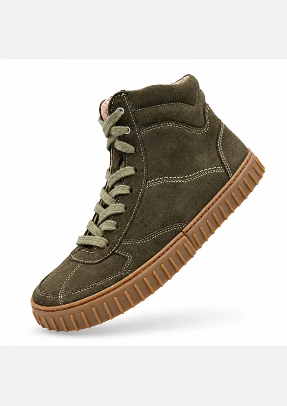 Damskie wysokie sneakersy barefoot TERRA KHAKI SUEDE — Magical Shoes