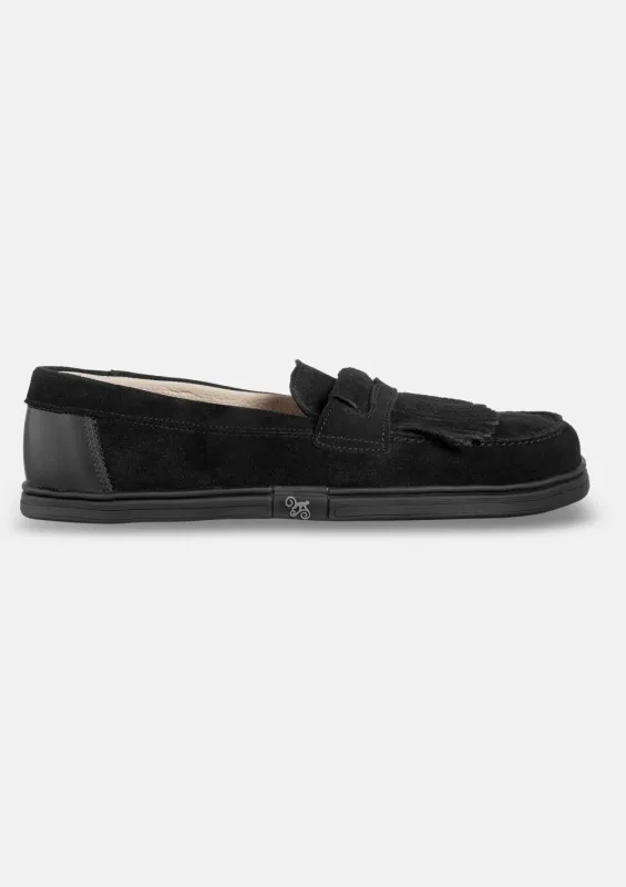 Męskie wsuwane mokasyny barefoot Pienza Black Suede — Magical Shoes