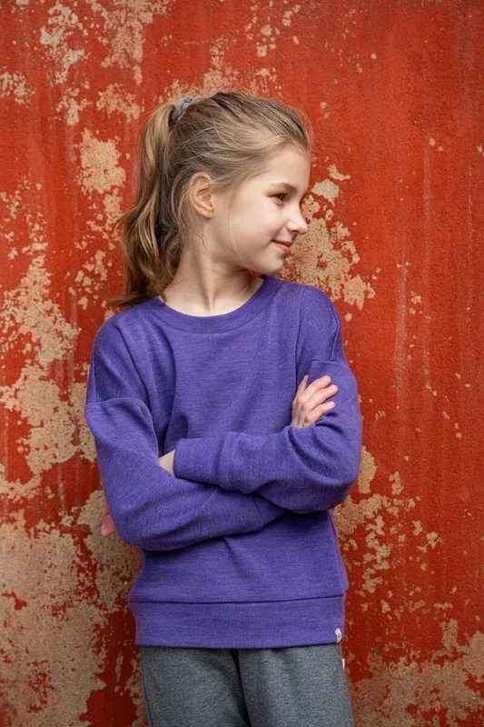Bluza z wełny merino dla dzieci, dzianinowa, fioletowa — MeriTales