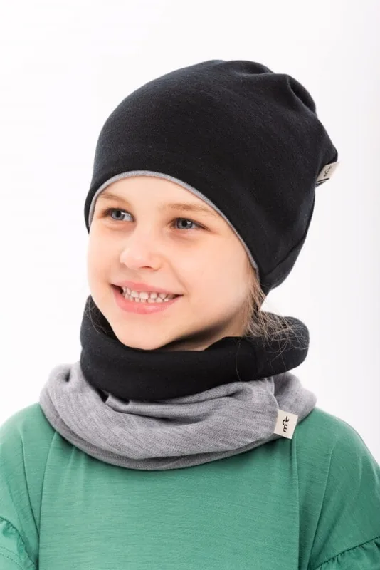 Czapka z wełny merino dwustronna, czarno szara — MeriTales