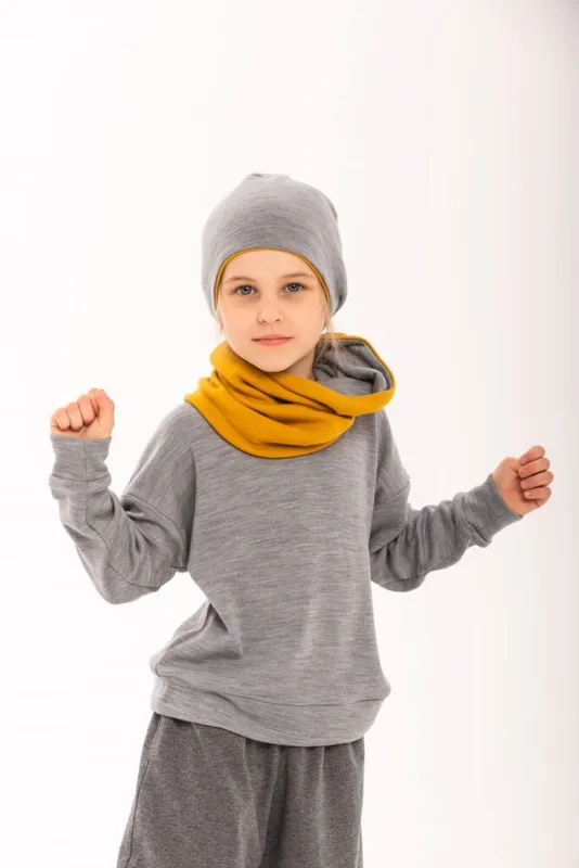 Komin z wełny merino dwustronny, musztardowo szary — MeriTales