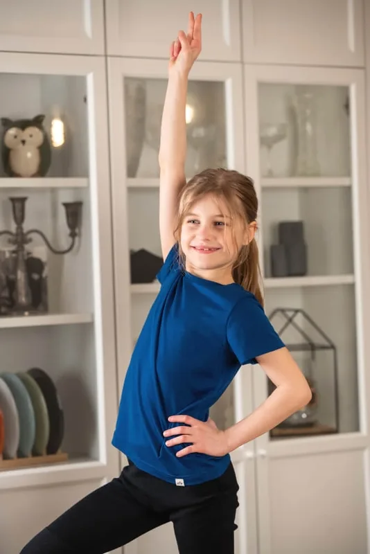 Dziecięca koszulka z wełny merynosów, t shirt merino, granatowy — MeriTales