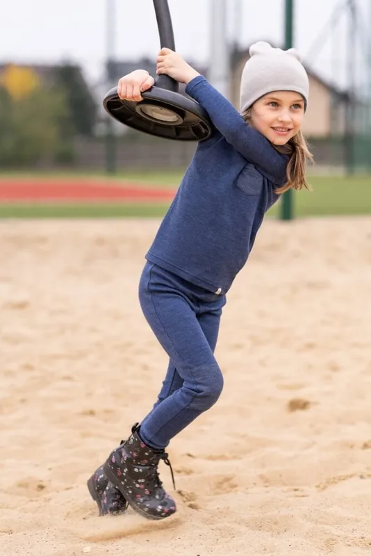 Legginsy dla dzieci z wełny merino, wzmocnione na kolanach, denim — MeriTales