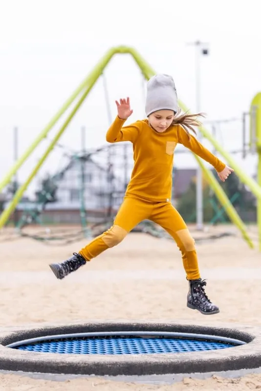 Legginsy z wełny merino wzmocnione na kolanach, miodowe — MeriTales