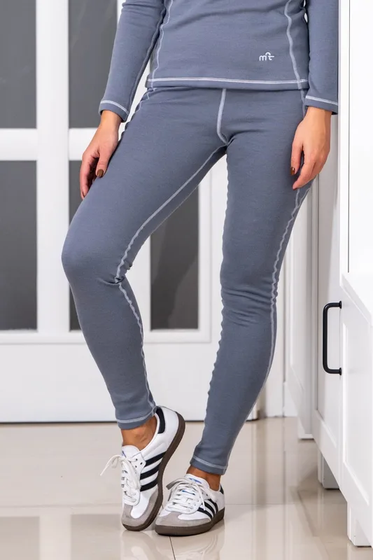 Damskie legginsy z wełny merino, z wysokim stanem, szare — MeriTales
