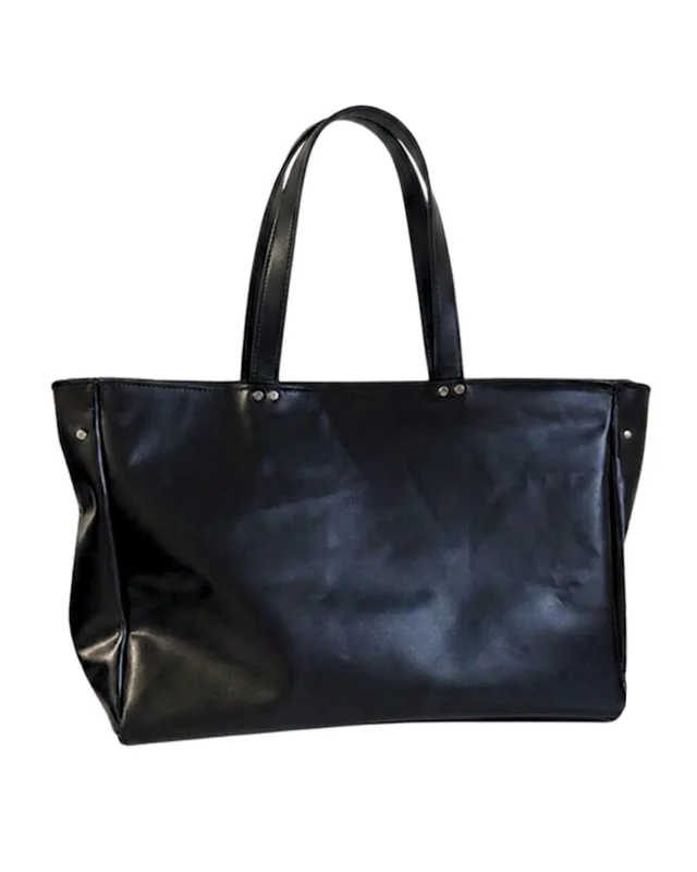 BLACK LEATHER SHOPPER BAG — mkuzniacka