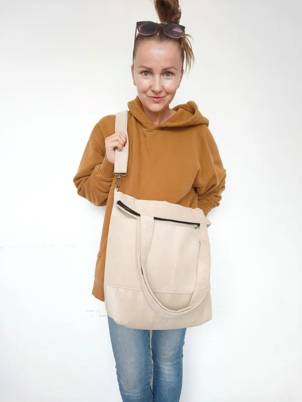 Torba shopper bag beżowa MAXI FOLK — MOKA