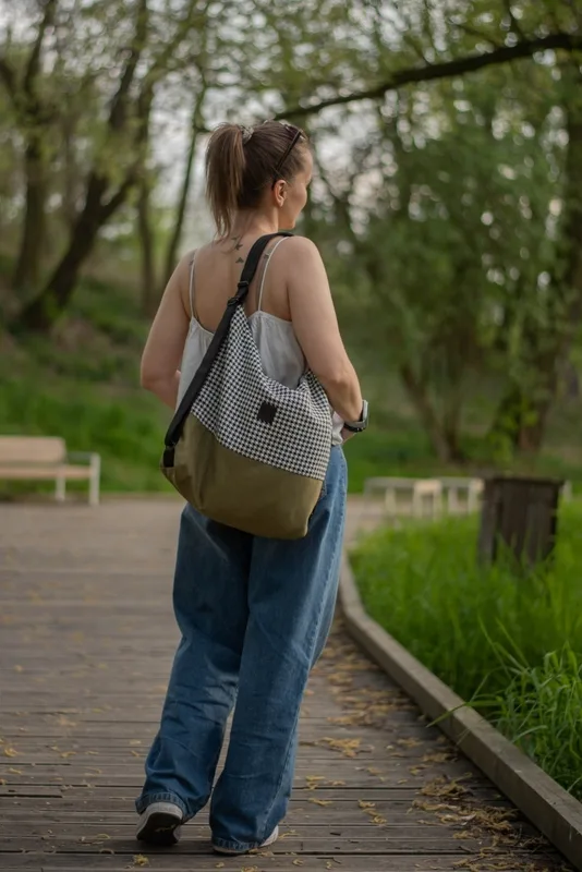 Torebko plecak EasyBAG pepitka na oliwce — MOKA
