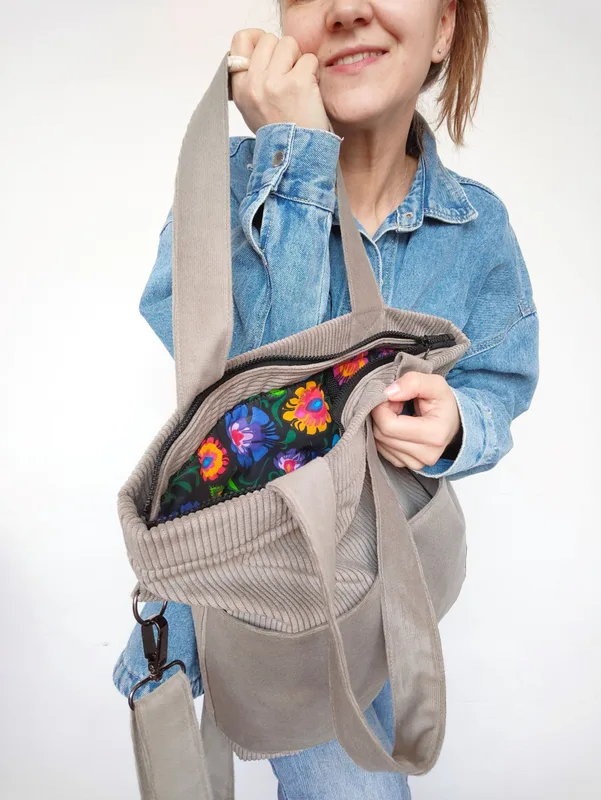 Torba shopper gołębi beż MIDI FOLK — MOKA