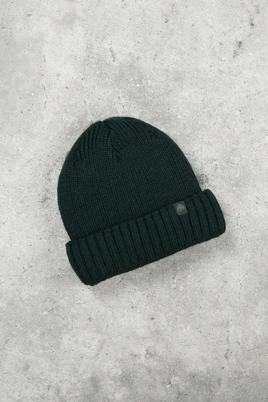 Czapka beanie z wełny merino (głęboka) ciemnozielona — Morgan & Ness
