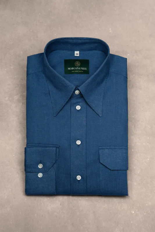 Koszula robocza z kieszeniami z niebieskiego lnu Maine work shirt — Morgan & Ness