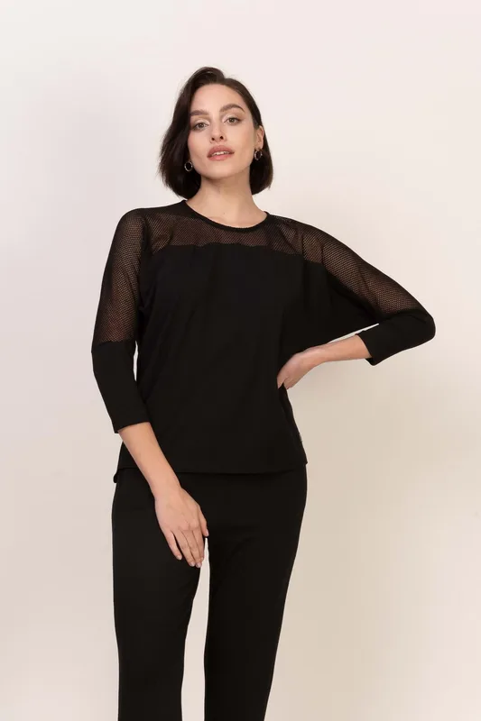 Loungewear wiskozowa bluzka z siateczką – czarna — Oh!Zuza
