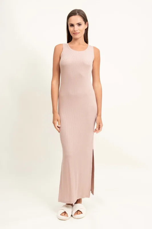 Loungewear wiskozowa sukienka maxi, bez rękawów – pudrowy róż — Oh!Zuza