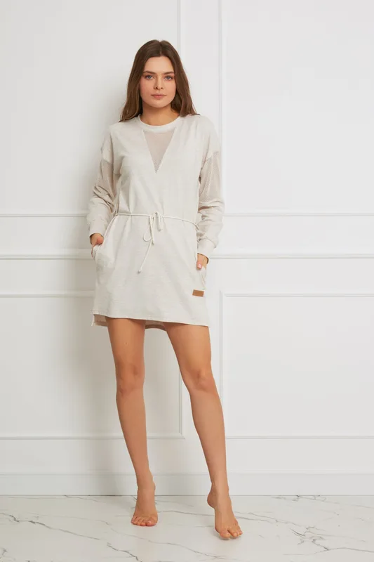 Loungewear lekka sukienka tunika z siateczką – beżowy melanż — Oh!Zuza