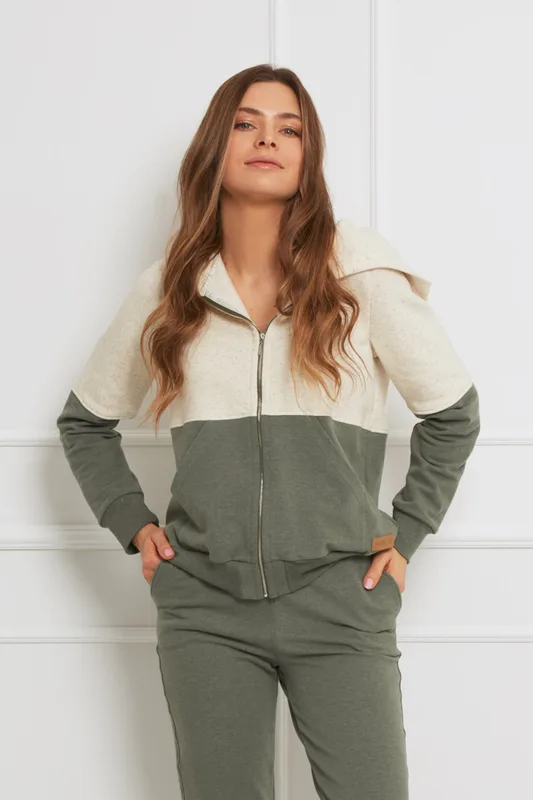 Loungewear dwukolorowa bluza dresowa z kapturem – zielony i beżowy melanż — Oh!Zuza