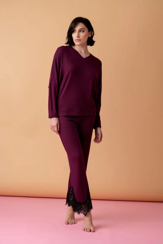 Opera długa piżama z koronką – merlot — Oh!Zuza