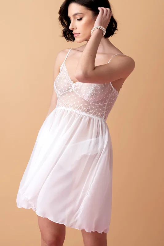 Ballade krótka koszulka nocna baby doll z brazylianami – krem — Oh!Zuza