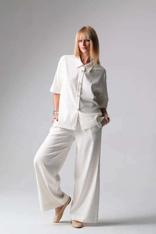 Meryl lniany komplet loungewear z długimi spodniami krem — Oh!Zuza