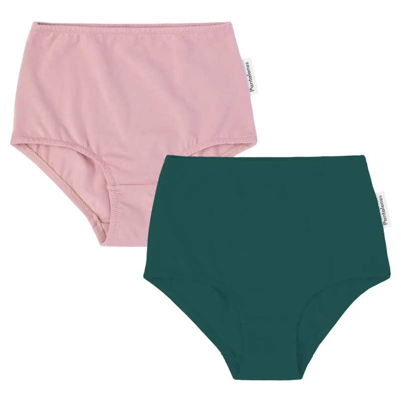 DWUPAK MINI PANTALONY majtki dziecięce z bawełny organicznej Pink i Emerald — Pantalones
