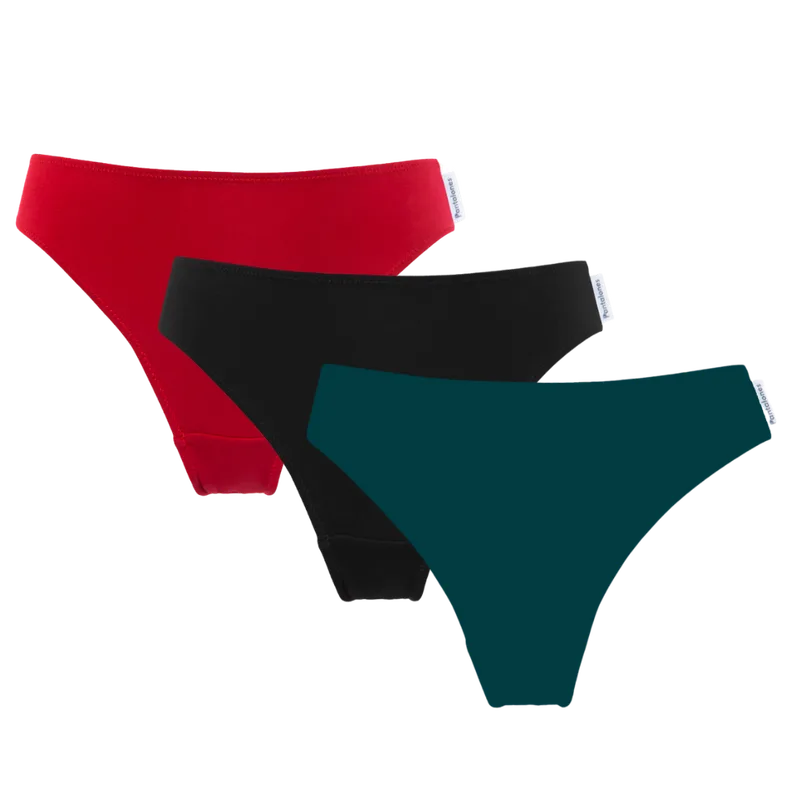 TRZYPAK Figi AEROBIK Czarne/Chilli/Emerald z bawełny organicznej — Pantalones
