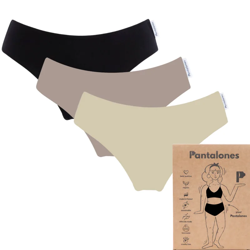 Trzypak FIGI BASIC Sand/Taupe/Czarny z bawełny organicznej — Pantalones
