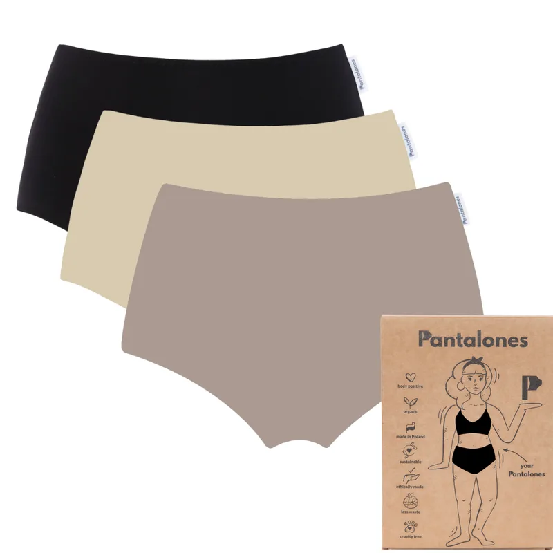 Trzypak PANTALONY Sand/Taupe/Czarny z bawełny organicznej — Pantalones