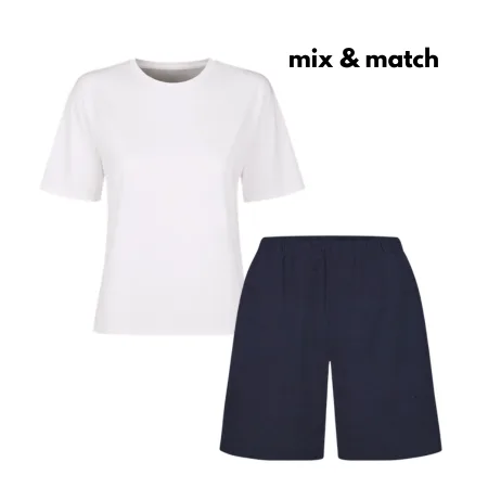 Zestaw: T shirt ECRU & Szorty NAVY z bawełny organicznej — Pantalones