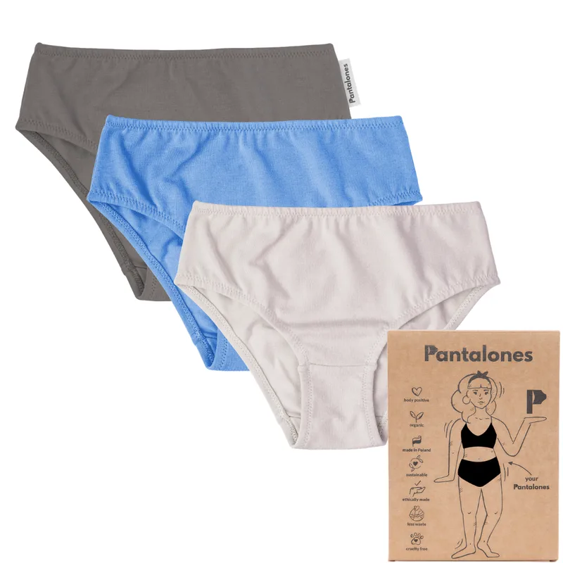 3 PACK MINI FIGI dziecięce ECRU BLUE GREY z bawełny organicznej — Pantalones