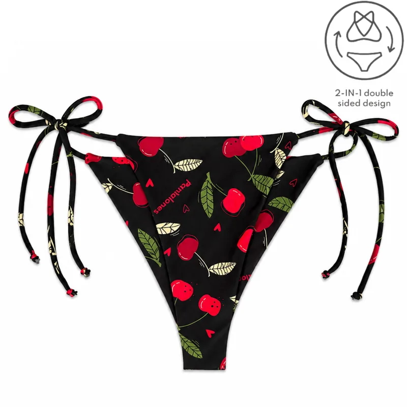 FIGI BIKINI 2in1 Cherry Black Dwustronny dół stroju kąpielowego — Pantalones