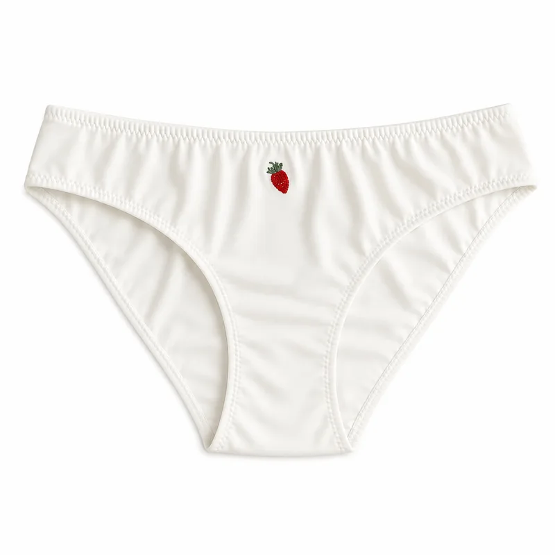 Figi CHEEKY z bawełny organicznej Ecru z haftem Poziomka — Pantalones