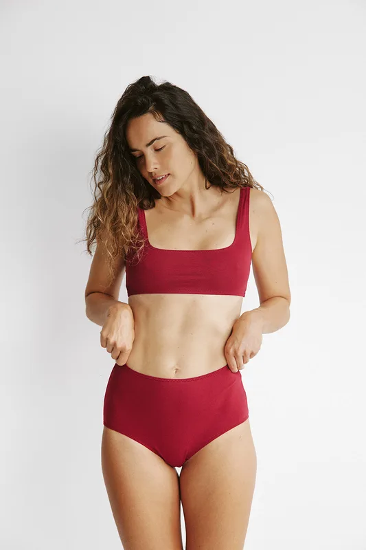 PANTALONY z bawełny organicznej Burgundy — Pantalones