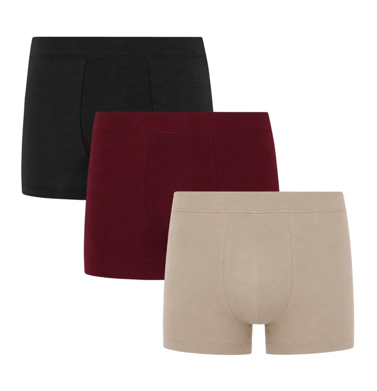 TRZYPAK BOKSERKI MĘSKIE Czarny, Burgund & Sand z bawełny organicznej — Pantalones