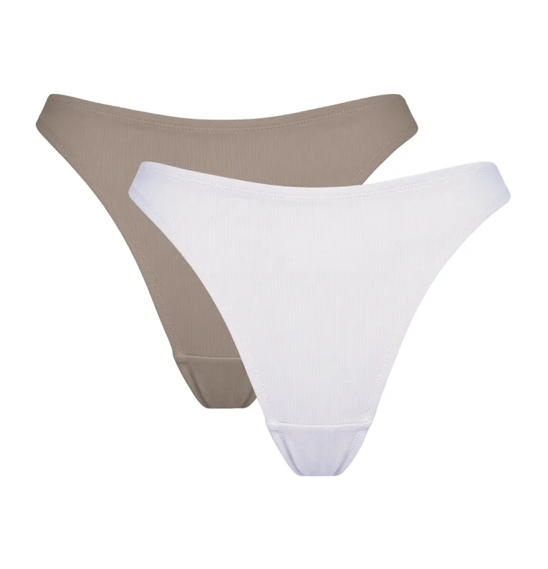 Dwupak STRINGI Taupe Ecru z bawełny organicznej — Pantalones