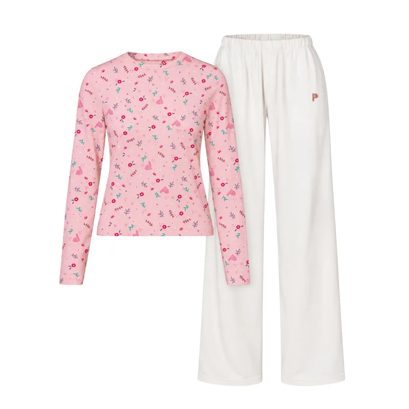 Piżama CUTE: Longsleeve + Spodnie Ecru z bawełny organicznej — Pantalones