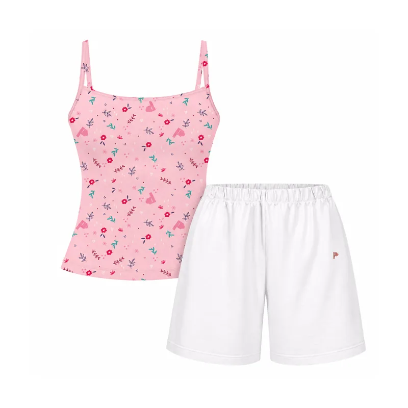 Piżama CUTE: Top CUTE + Szorty Ecru z bawełny — Pantalones