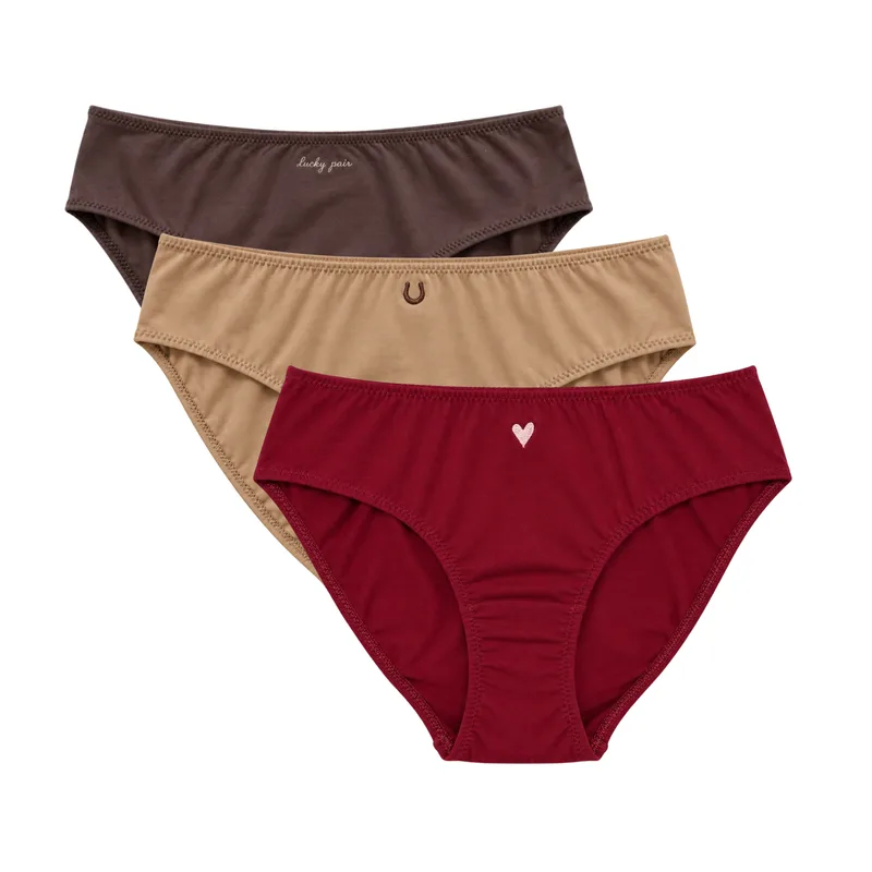 Trzypak Figi BASIC z haftem Love & Charm & Lucky pair z bawełny organicznej — Pantalones