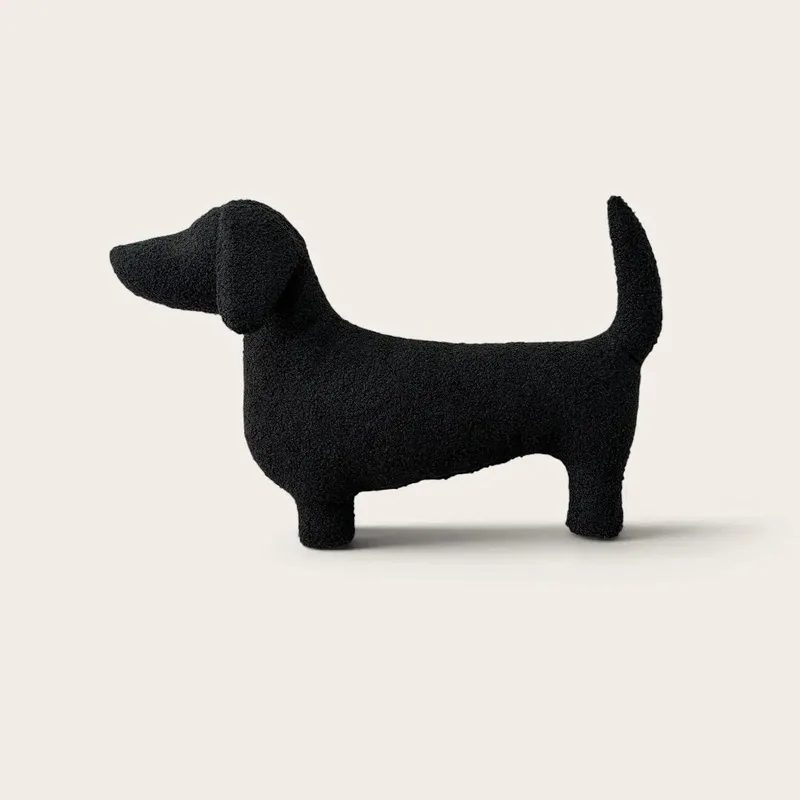 Poduszka Jamnik minimalistyczna z tkaniny boucle Czarna — Pieski Dwa