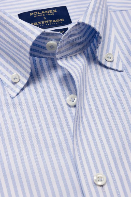 Koszula oxford w błękitny prążek z kołnierzem button down Thomas Mason — Polanex