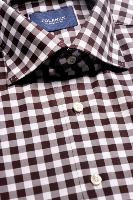 Koszula w biało brązową kratkę gingham ze skośnym splotem — Polanex