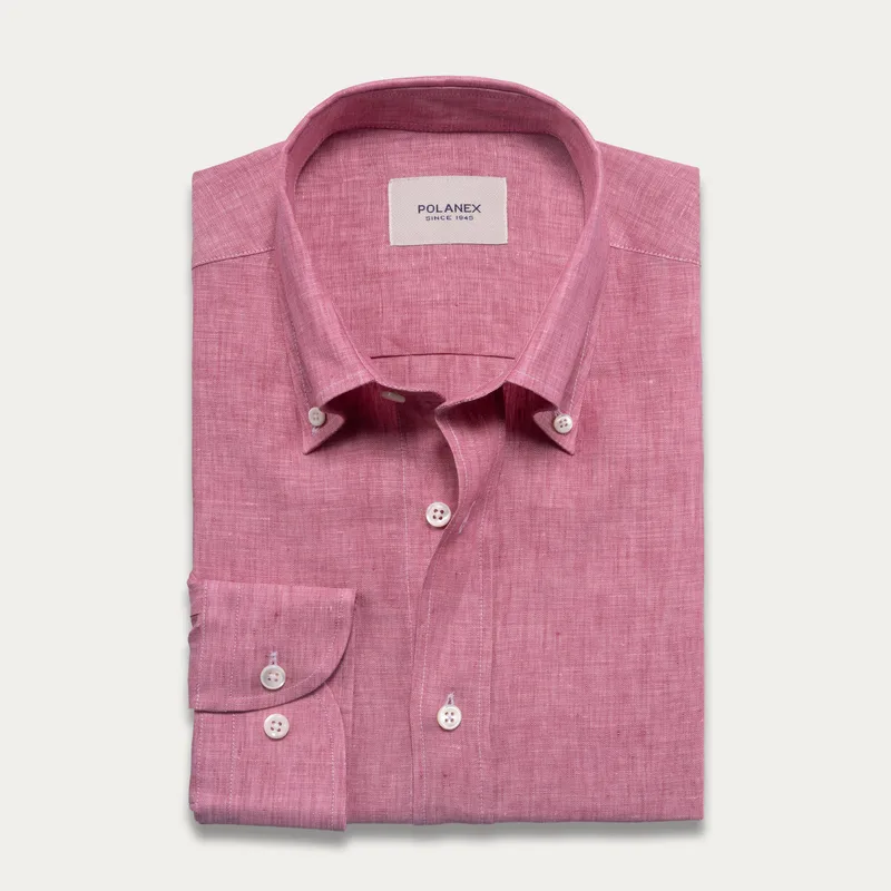 Malinowa koszula lniana z kołnierzem button down — Polanex
