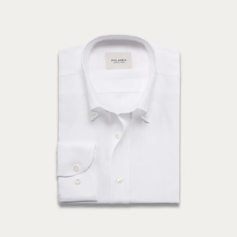 Biała koszula lniana z kołnierzem button down — Polanex